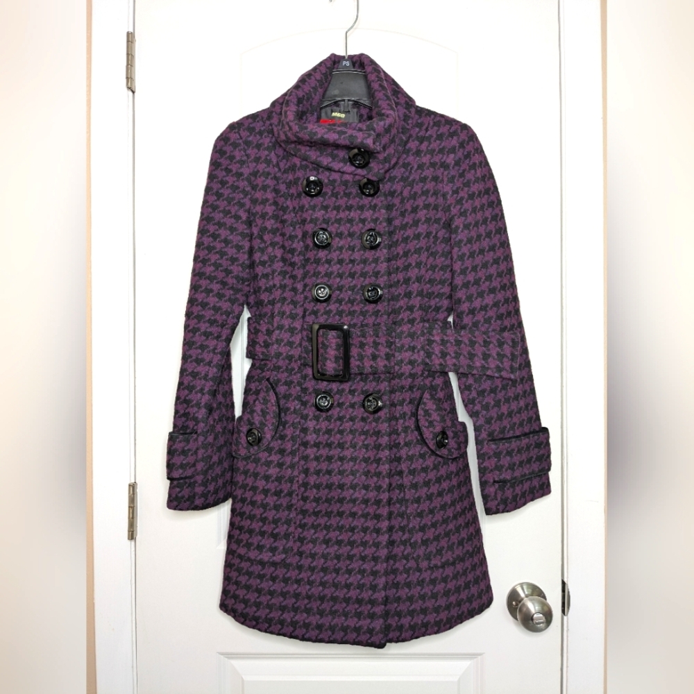 Miss Sixty Purple Houndstooth Double-Breasted Peacoat Size S